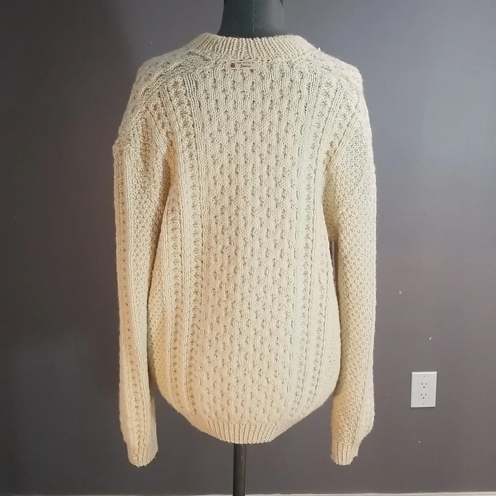 Gorgeous expertly hand knit aran/Irish/cable sweater ivory wool pure beauty! - Picture 6 of 14